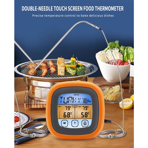 Digital kötttermometer Grillmatlagningstermometer med 2 sonder för ugn, grill, stekning