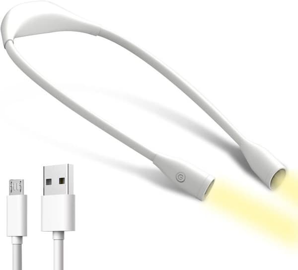 Rechargeable LED Reading Light, 3 Colors, Adjustable Arm/Neck Light for Reading, Knitting, Sewing, Camping, USB Cable Included