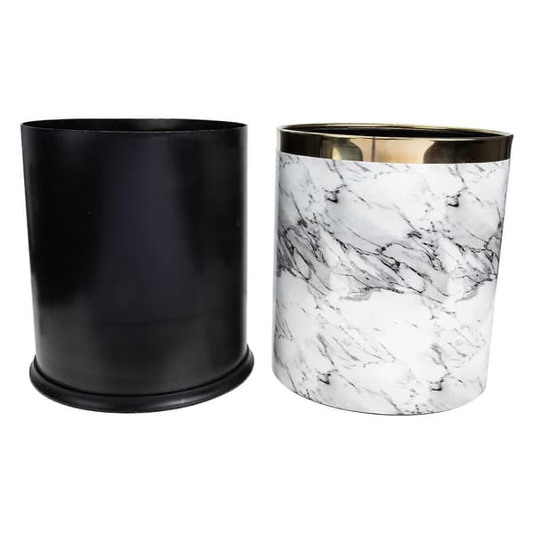 Decorative Waste Bin Marbled Trash Can Lidless Wastebasket