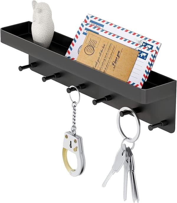 Key Holder Wall Mount - Self-Adhesive Key Holder Wall Mount - Key Box - Key Holder - With Mailbox - With 6 Key Hooks - Black