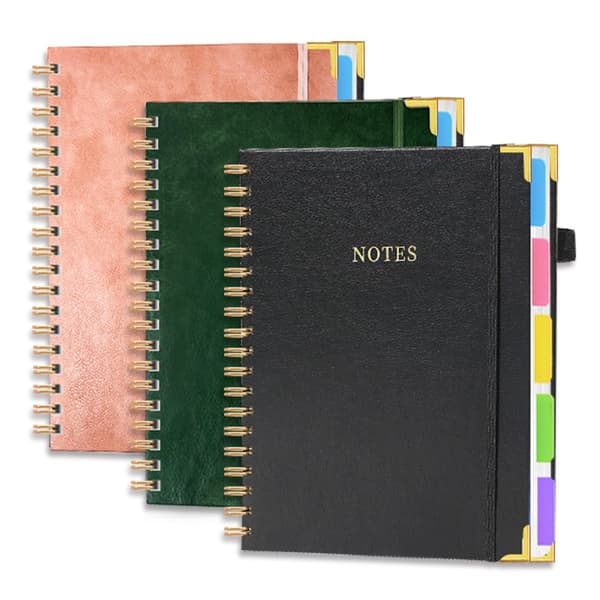 B5 Hardcover Spiral Notebook, 300 Pages, 5 Tab Dividers, 180° Flat for Work, School, and Notes, Pink Pink