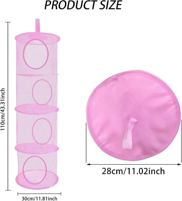 Hanging Net Storage, 2-Pack Foldable Hanging Toy Storage, 4 Compartments Foldable Hanging Storage Basket Stuffed Animal Storage Net