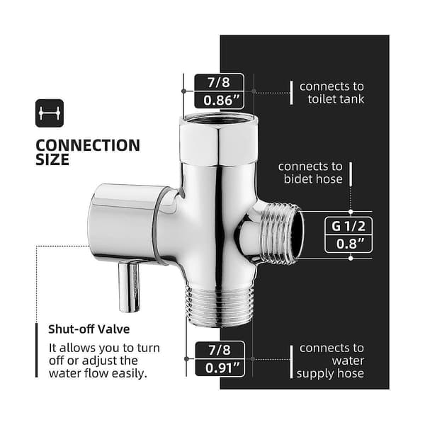 Bidet T-adapter, messing T-adapter med afspærringsventil 3-vejs T-kobling 7/8 tommer x 7/8 tommer x G1/2 til T [DB] sølv Silver
