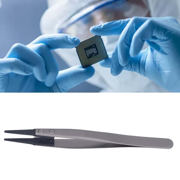 Round Anti-static Tweezers with Curved Tip for Electronics Repair