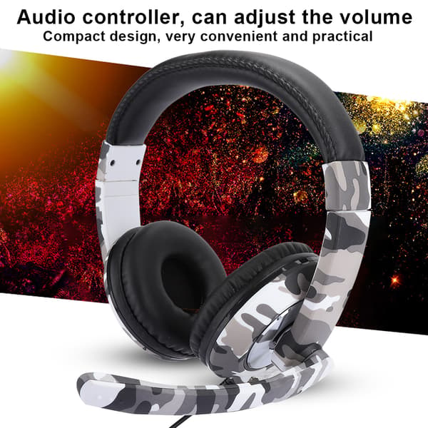 Hodebåren telefon datamaskin spillhodetelefoner headset for PS4 hvit kamuflasje
