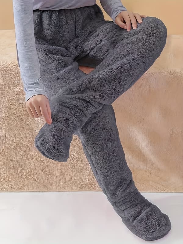 Vintervarme pyjamasbukser med fødder til kvinder, hyggelige, bløde, elastisk talje, maskinvaskbare Mørkegrå S Dark Gray S
