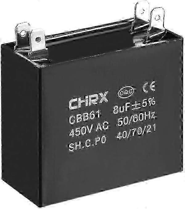 AC Ceiling Fan Capacitors - Bimetallic Insert Polypropylene Film - 47x23x41mm - Cbb61 8uf 450v.
