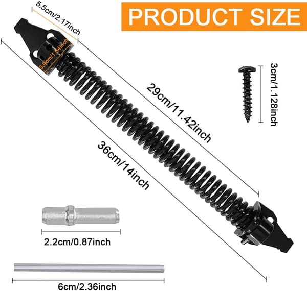 Door Spring Closer 14 \" Automatic Closing Door Spring Metal Adjustable Door Closer Heavy Duty Closing Spring with Accessories, 360mm (14 \")
