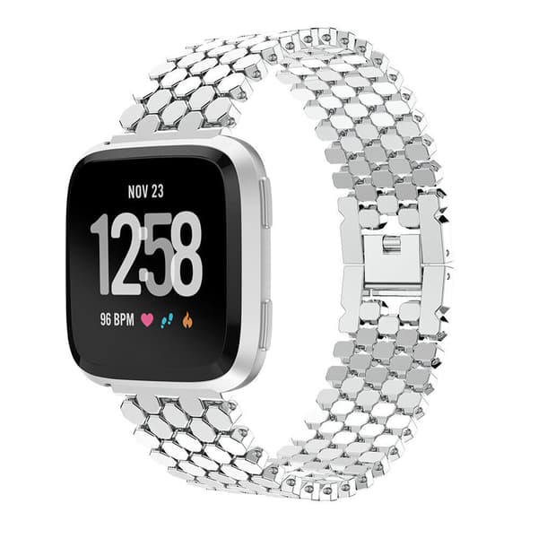 Rustfrit stålrem til Fitbit Versa Series Smartwatch - Fiskeskælsdesign Sølv Fitbit Versa Sølv Silver