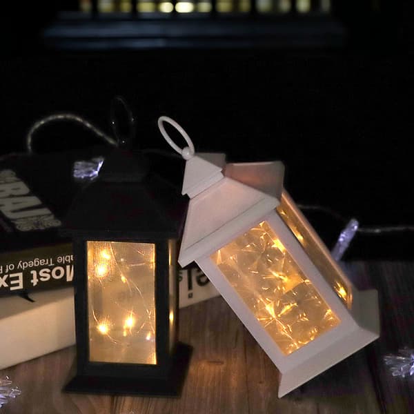 LED lantern, outdoor, decorative lantern, hanging or freestanding, H 20 cm, black