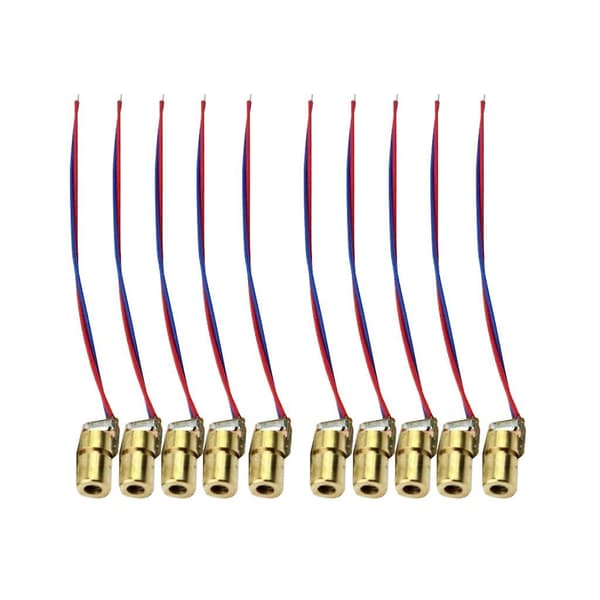 10 kappaletta 5V 650nm 6mm 5mW mini laserpistediode-moduuli kuparipää punainen