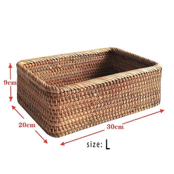 Handwoven Rectangular Rattan Basket, Fruit Tea Snacks Bread Picnic Cosmetic Storage Box Kitchen
