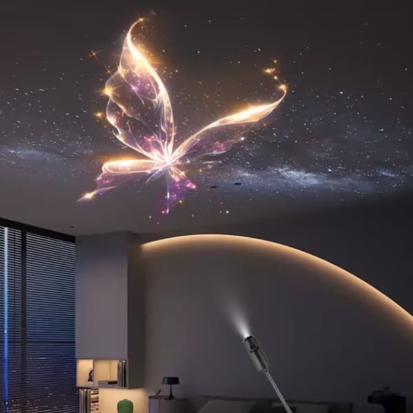USB Butterfly Projection Night Light with 6 Discs, Romantic Bedroom Atmosphere Lamp for Couples and Children