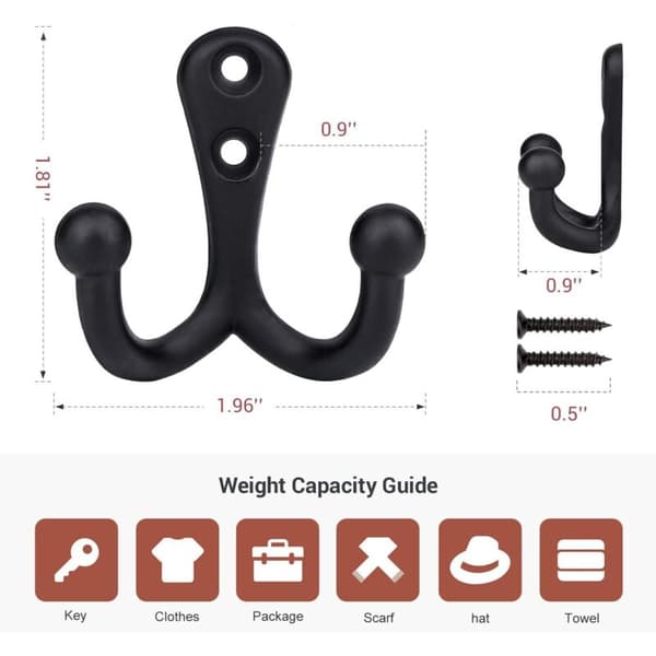 6 Pieces Retro Hook Double Metal Hooks Black Retro Hook for Coat Rack Bathroom Kitchen