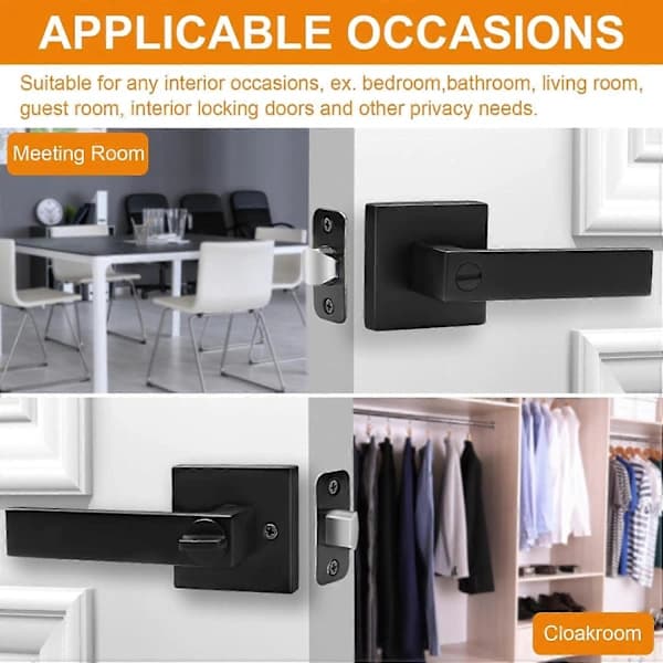 6-pack Matt Black Privacy Keyless Square Reversible Flat Door Handles for Bedroom Bathroom White
