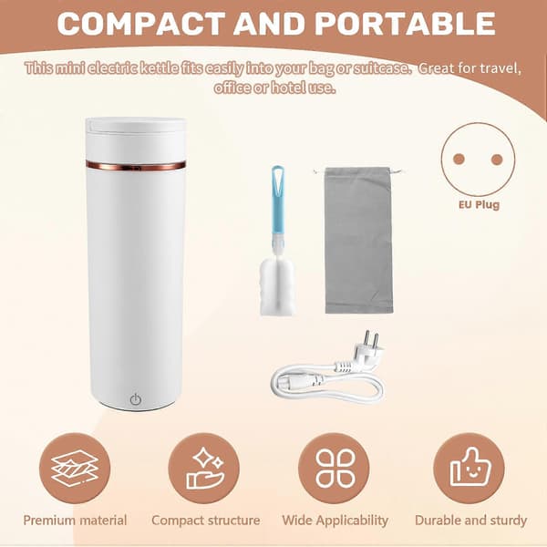 Mini Electric Kettle Portable Travel Kettle with 6 Variable Settings 500mL 316 Stainless Steel Automatic Shut-off White EU Plug White EU Plug