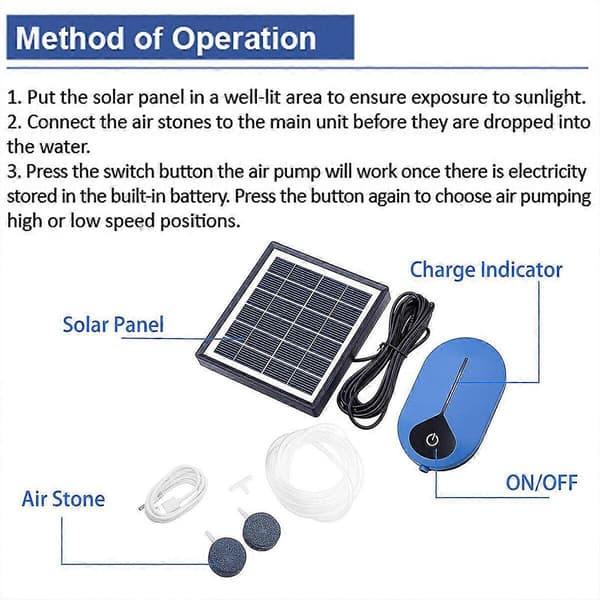 Solar Powered Oxygenator Air Stone Aerator Pond Water Oxygenator Oxygen Pump