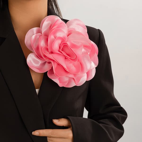Luxurious Large Satin Flower Brooch Pink Pink Pink