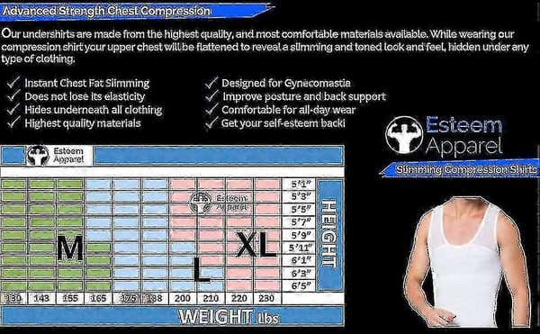 Men's Compression Shirt to Hide Gynecomastia/Man Boobs White L white L