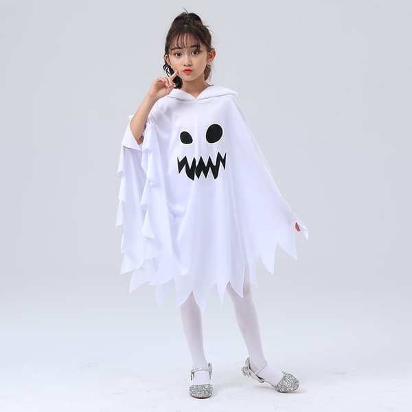 Barn Hvit Spøkelse Lysende Spøkelsesansikt Kappe Halloween Cosplay Tema Fest Kostyme (7-9 år gamle)