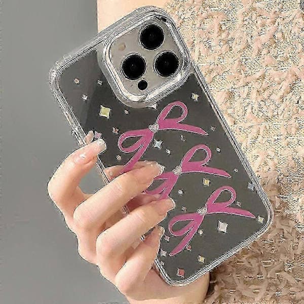Fantasy Mirror Bowknot Chain Apple Phone Case Full Coverage Støtsikker iPhone 15 Plus iPhone 15 Plus iPhone 15 Plus iPhone 15 Plus