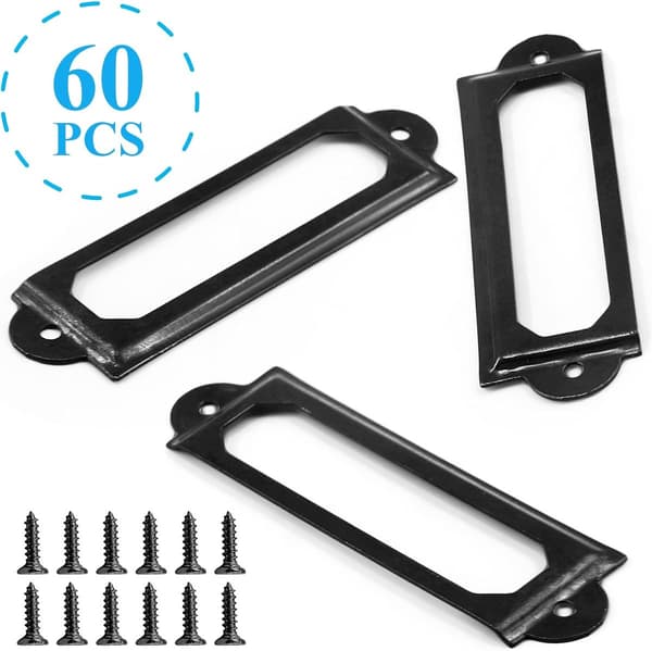 Metaletiketholder, 60 stk., sort, til skuffer og hylder, 60x17mm