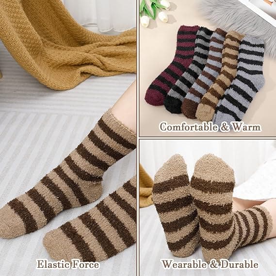 5 Pair Fluffy Socks Men, Fuzzy Bed Socks Warm Sleeping Socks Therm_OF