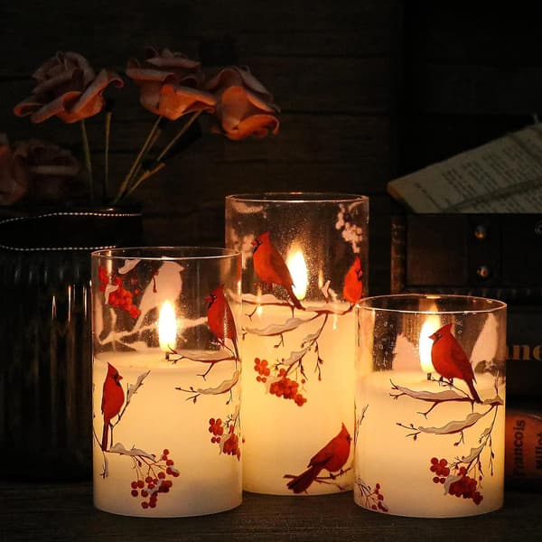 Red Flameless Candles with Remote and Timer, Battery Operated 3D Wick LED Flickering Flame Candles