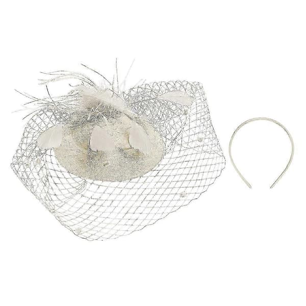 Fjær Mesh Hatt Dame Hårnål Hatt Fest Hodeplagg (Beige)