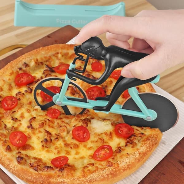 Cykelformet Pizzaskærer, Pizzaskærer, Rustfri Non-Stick Hjul, Himmelblå