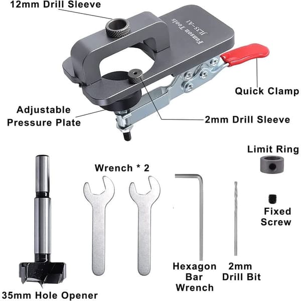 35 mm Hinge Jig, Door Cabinet Hinge Jig, Concealed Hinge Jig, Hole Puncher, Drill Guide for DIY Woodworking