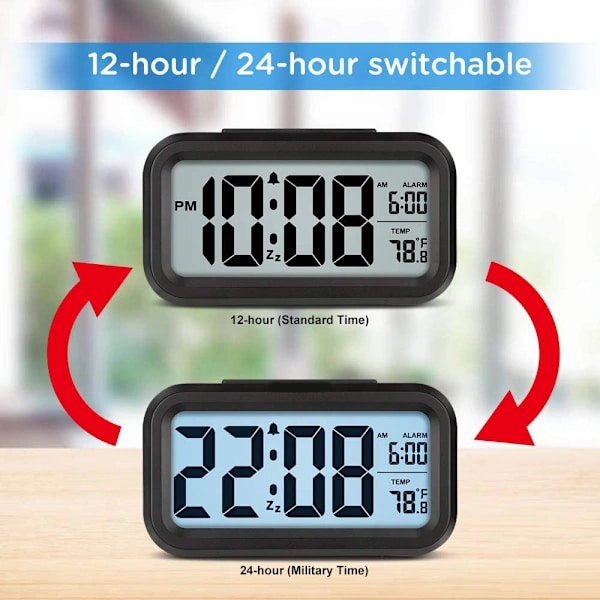 Smart Night Light Digital Alarm Clock with Indoor Temperature