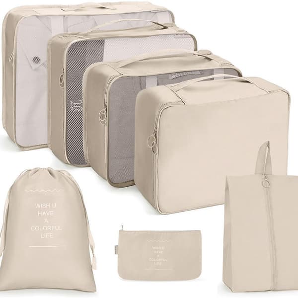 Resväska Organizer Set med 8 Vattentäta Reseplagg Väska (Beige)