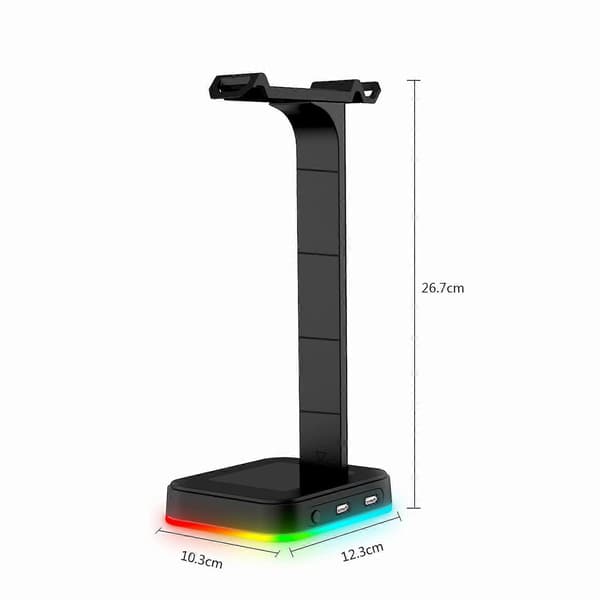 RGB Headsetstativ Gamer Headsetholder til PC Gamer, Headsetstativ med 2 USB-porte, Gamingheadset, Sort