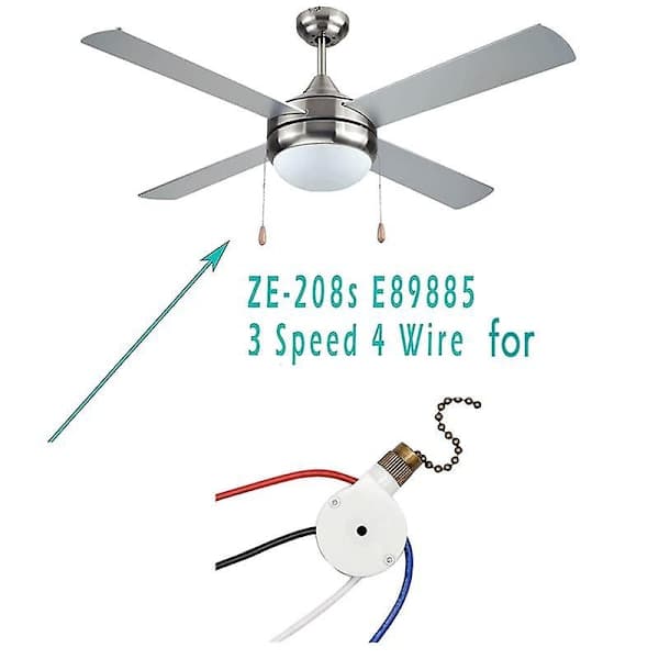 Loftventilator Lyskontakt ZingEar ZE-208S E89885 3 Hastigheder 4 Ledninger Ventilatorafbryder Trækkæde, Ventilatorlys