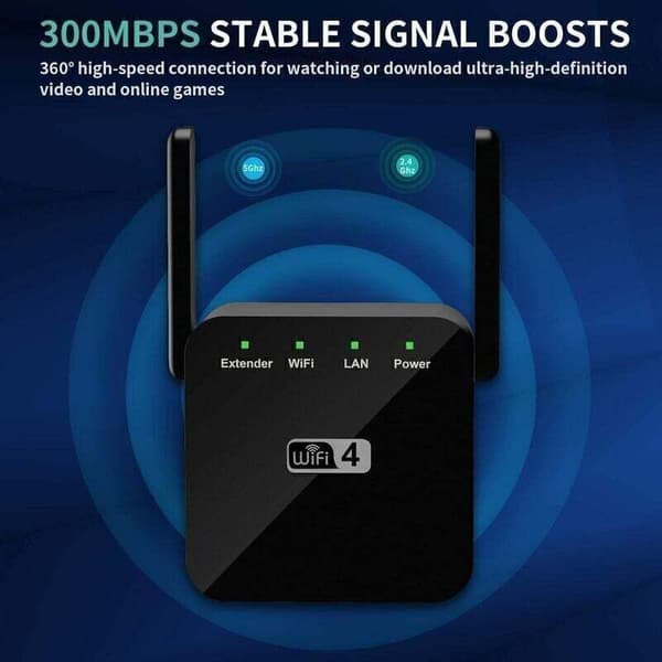 300 Mbps WiFi Extender with RJ45 Port, Compact Wireless Signal Booster for Internet, Easy Setup, Black