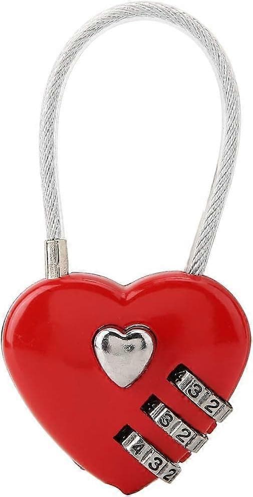 Combination Padlock, Heart-shaped 3-Digit Code Combination for Luggage, Suitcase Lock, Password Security Couple Padlock for School Locker/Filing Cabinet (Red)