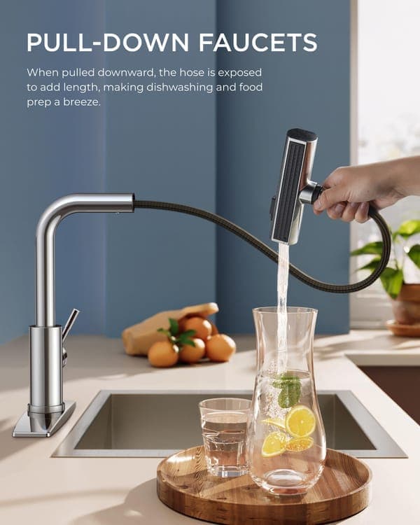 Kitchen Faucet - Pull-Out Spray Mixer in Stainless Steel, 3-in-1 Nozzle with Pull-Out Function_OF Silver S1 Silver S1