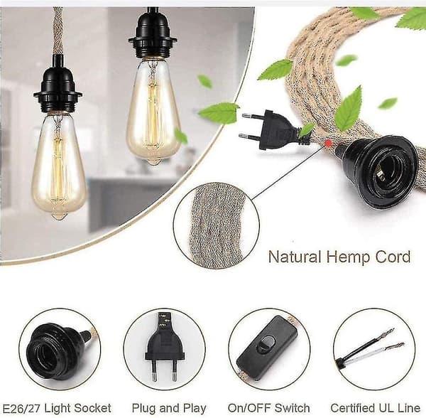 Hampe lampekit med bryter, DIY enkel oppheng, kabeltau E27 (bronse)