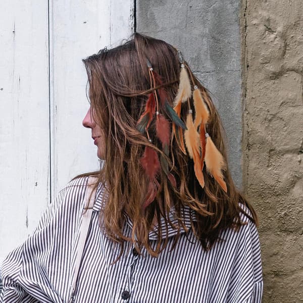 Hårforlængelser med hårklemmer 6 stk. fjerhårtilbehør til kvinders Boho retrostil JGA fest -