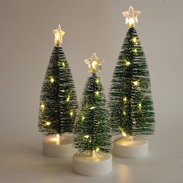 3 Pcs Tabletop Christmas Tree with Lights Mini Artificial Christmas Tree