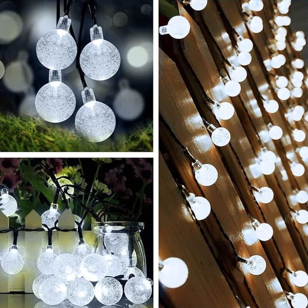 Solarslynge Hvit 6,5M 30 LED-lys 8 Lysmoduser Vanntett IP65 med Solcellepanel for Utendørs og Innendørs Dekor Juletrefest