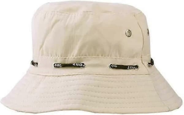Solhatt med bred brem, hakestropp, trykknapper på siden og ventilasjonsåpninger (beige)