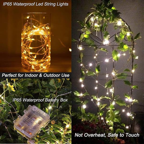 2-pack LED string lights battery operated with remote control, 4.9 m, 8 modes, 50 LED, waterproof wire, star lights, flashing fireflies for patio, Christmas