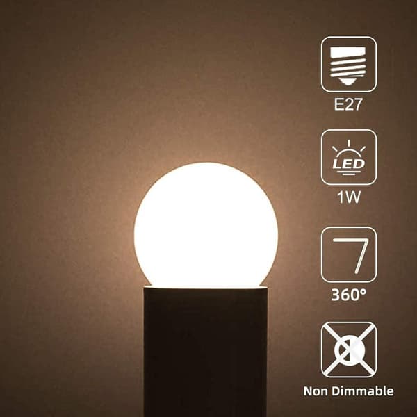 10-pakning E27 skruebase 1W LED-pære for dekorasjon varmhvit KLB