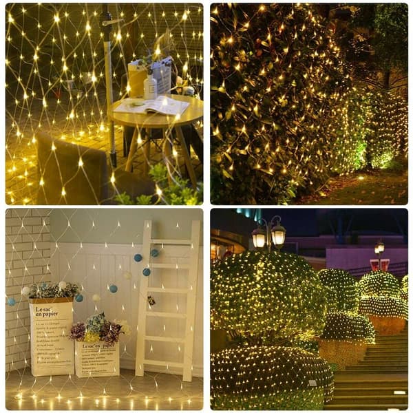 Mesh String Lights, 192 LED Net Lights 3M x 2M 8 Lighting Modes Energy Efficient Waterproof, Dimmable for Bedroom Christmas Wedding Party Home Garden, Warm White