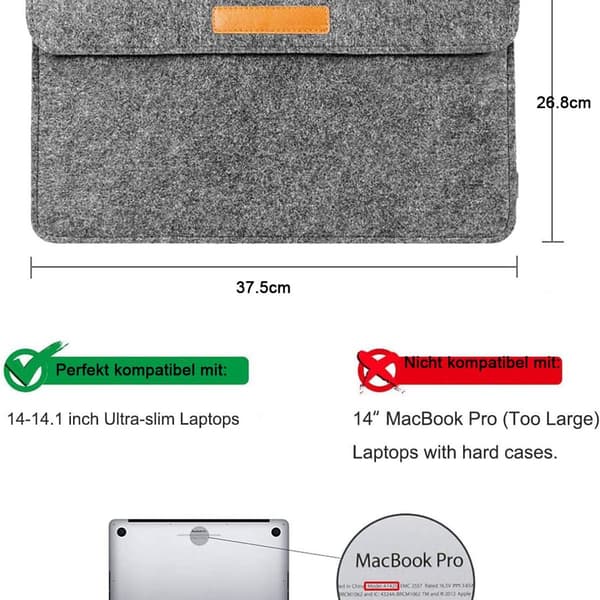 Laptop Sleeve kompatibel med 14-tommer bærbare computere/15-tommer MacBook Pro