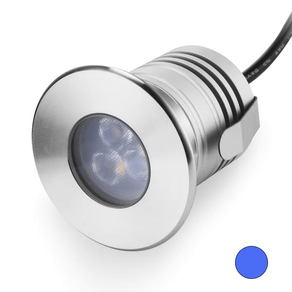 LED undervands poollys, 3W, 12V-24V DC, IP68 vandtæt, rustfrit stål aluminium, til nedgravede pools, trapper, springvand og både (blå)