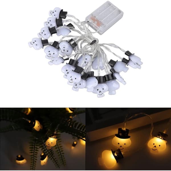 longziming-3M lang 2 belysningstilstande 20LED kraniehoved fe-lys Halloween fe-lys ferie rædsel spøgelse sort hat dekorative lys
