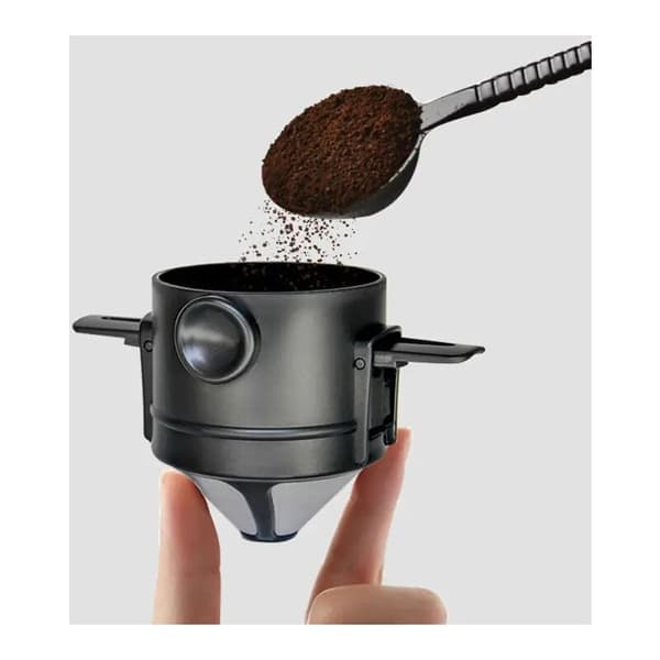 Bærbart sammenklappeligt kaffefilter i rustfrit stål, dryptragt til kaffe og te, tragtkurv, genanvendelig tekande, kaffedrypper (1 stk.)-FA-